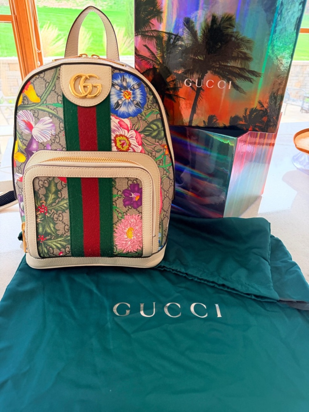 Gucci Floral GG Canvas Ophidia Backpack in Multicolor and Cream Leather - Picture 6 of 15